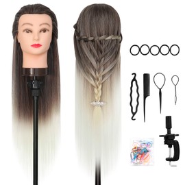DanseeMeibr Plus Hairdressing Head, 26-28 Inch Hairdressing Head 100% Synthetic Hair Ombre Practice Head Hairstyle Head Training Head Doll Head with Holder + DIY Hair Hairstyles Set