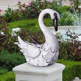 SUNREEK White Swan Garden Statue, Metal Goose Outdoor Decor for Yard Pool Patio Fountain Display