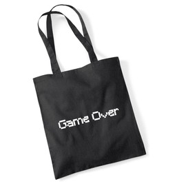 huuraa Jute Bag Game Over Lettering Bag Cotton 10 Litres with Motif for Gamers Gift Idea for Friends and Family, black