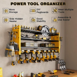 NattyDot Power Tool Organizer Wall Mount,Cordless Drill Organizer,4 Layers Large Capacity Tool Rack with 8 Drill Holders(YELLOW)