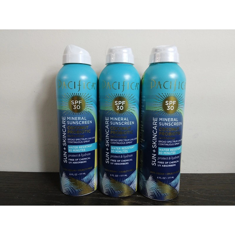 Pacifica 3 Pack Pacifica Mineral Sunscreen Spray Coconut Probiotic SPF