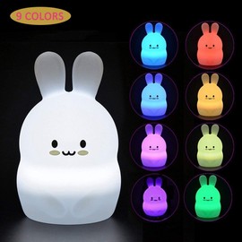 Tekemai Rabbit Night Light for Kids, Bedside Lamp for Children, Baby Nursery Lamp for Breastfeeding Safe, Break Resistant, Adjustable Brightness & Color, Touch Control + Remote Control - Medium Rabbit