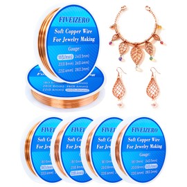 FIVEIZERO 6 Rollos Kit de Alambre de Cobre de 6 Tamaños para Hacer Joyas - Calibre 18/20/22/24/26/28 Alambre de Cobre Puro Suave Muerto Desnudo para Electrocultura, Jardinería, Manualidades, Abalorios