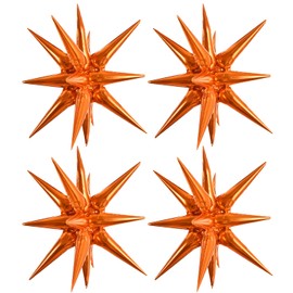 TONIFUL 4 Pcs 22inch 4D Orange Explosion Star Mylar Balloons 14Point Star Balloons for Party Backdrop Christmas,New Year Birthday, Wedding, Anniversary Photo Booth Supplies