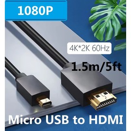 MVBOONE Micro USB to Hdmi 1080P 4K Cable 1.5M/ 5ft Converter, Compatible with Videos Pictures from Mobile Phone or Tablet to a High-Definition Monitor or TV