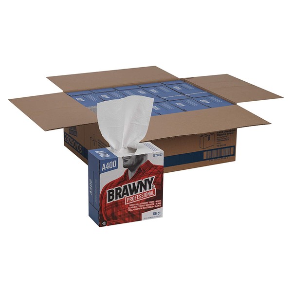 Georgia-Pacific Brawny Professional A400 Disposable Cleaning Towel, Tall Box, White, 10 Boxes - Tall Box