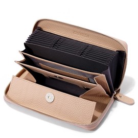 CHAMESH Women's Long Wallet, Genuine Leather, Garcon, Coin Through, Skimming, Large Capacity, Nude collar
