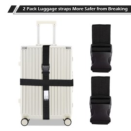 AiQInu Koffergurt Kofferband Koffergurte 2 Stück Einstellbare Kofferband Gurt mit Namensschildern und Adresse Gepäckgurt Luggage Strap für Koffer Rucksack Reisezubehör 2 Schwarz