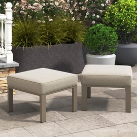 Wisteria Lane Patio Furniture Footstools Metal Ottomans Set of 2, Metal Outdoor Ottomans with Upgraded Cushions, All-Weather Outdoor Footrest Seat for Balcony, Garden, Deck, Backyard, Beige