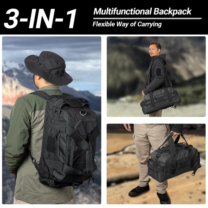 Hannibal Tactical 35L Large Duffle Bag, 3-in-1 Tactical Backpack MOLLE