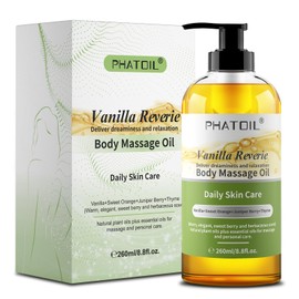 PHATOIL Vanilla Body Massage Oil 260 ml, Rich Natural Vegetable Oils and Vitamin E, Body Oil for Skin Care and Moisturising for All Skin Types, Body Massage Oil
