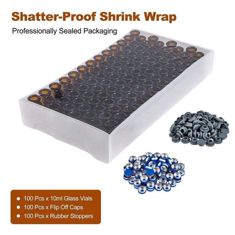FOUR E'S SCIENTIFIC 10ml Glass Vials, 100 PCS Amber Lab