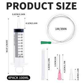 Syringe 100ml – 2pcs Plastic Syringe with Cap, Measuring Syringes with 20G Blunt Tip Needles & Tube, Individually Packaged, Leakproof Design for Laboratory, Industry, Oil, Glue, and Liquid Dispensing