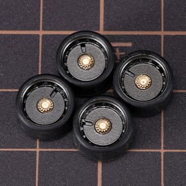 WAVEIST Carlomo 1/64 Scale S-Class Alloy Wheels Rubber Tires with Axles Detail Up Kits (4pcs/1 Kit) Modified Parts for 1/64 Diecast Model Cars (S09-F)