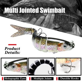 Atibin Multi Jointed Fishing Lure Bass Slow Sinking Swim Bait Bass Bionic Saltwater Fishing Lures Freshwater Realistic Topwater Set A4-5.4",0.92oz