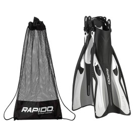 Phantom Aquatics Rapido Boutique Collection Flipper Open Heel Adjustable Snorkel Fin with Snorkeling Gear Carry Bag (White, s/m, US: 6-9 / EU: 38-42)