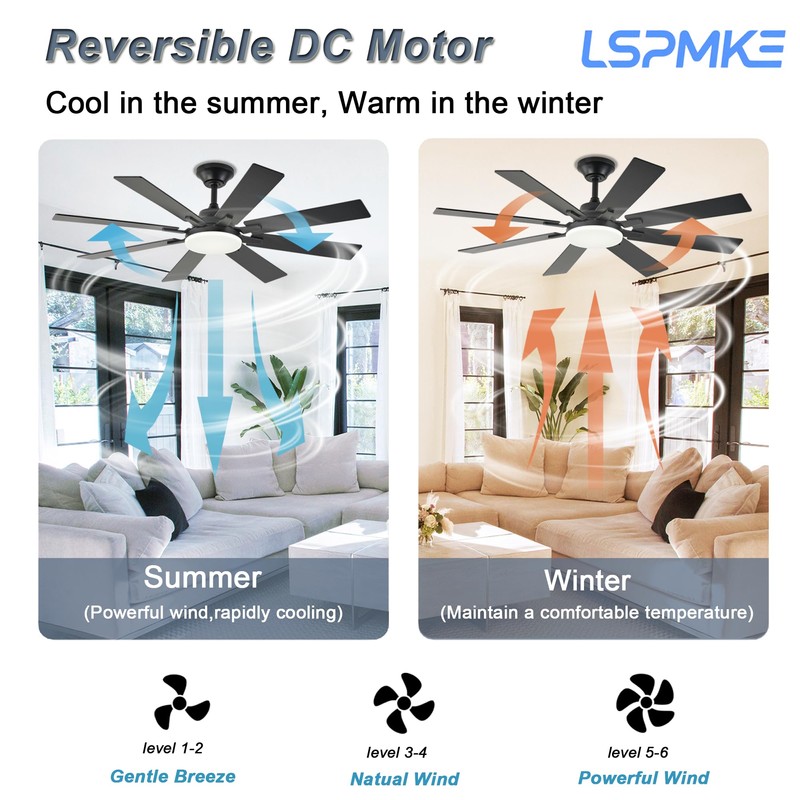 LSPMKE Ceiling Fans with Lights, 52 Inch Ceiling Fan with