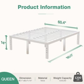 Novilla Queen Size Bed Frame, 14 Inch Metal Platform Bed Frame Queen Size with Storage Space Under Bed, Heavy Duty Steel Slat Support, Easy Assembly, No Box Spring Needed, White