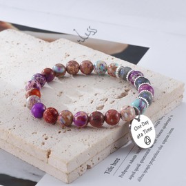 One Day at A Time Healing Bracelets for Women Sobriety Gifts Purple Natural Emperor Moonstone Spiritual Bracelets for Women (Purple 3years)