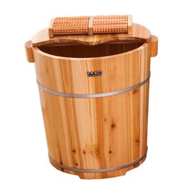 Hinoki Foot Bath 히노끼족욕통 발습식 편백나무 발찜질 건식 40CM [40링 도르래 덮개] Cypress Foot Bath Tub Dry Heating Hinoki Wood Foot Warmer 40CM [40 Ring Pulley Cover]