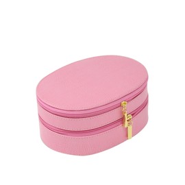 Bey-Berk BB641PNK Pink Lizard Leather Two Level Jewelry Case with Mirror, Zipper Closures and Soft Velour Lined, 6.5x4.75x2.85