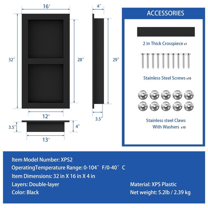 Neohomee 2-Tier XPS Shower Niche,Interior 12"X28" Bathroom Wall Niche Waterproof