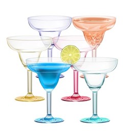 KOXIN-KARLU Classic 12 ounce Plastic Margarita Glasses Acrylic Glasses, set of 6 Multicolor