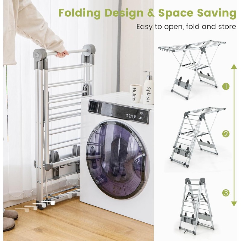 Nightcore Foldable Clothes Drying Rack, 2-Level Large Collapsible Laundry Drying