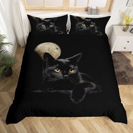 Cat Bedding For Girls Boys Cute Black Cat Pattern Bedspread 2 Piece Black Animal Print Decorative Duvet Cover Set Single Size Farmhouse Cats Decor Comforter Cover With 1 Pillowcase