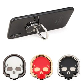 3 Packs Skull Shape Phone Ring Holder in 3 Colors, DaKuan 180° Adjustable Metal Stand Finger Grip Kickstand (Black, White, Red)