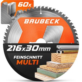 BAUBECK Saw Blade 216 x 30 2.4 mm Fine Cut in Wood and Aluminium, 60 Teeth for Crosscut and Table Saws, such as Metabo KGS 216M, Bosch GTS 635-216, GCM 8 SJL Compatible, Circular Saw Blade 216, Chop