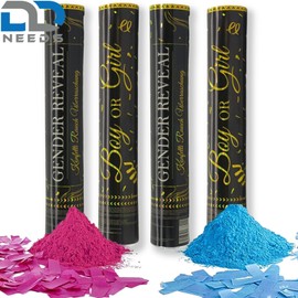 D2D Gender Reveal Confetti Smoke Surprise - 2 Cannons in Blue & 2 Cannons in Pink - Size 30 cm - Boy or Girl - Baby Shower Party - Party Popper (Set)
