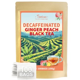 TeeLux Decaf Peach Ginger Black Tea, Decaffeinated Black Tea Flavored with Spicy Ginger & Peach Flavor, Smooth & Full-Bodied, 100 Count