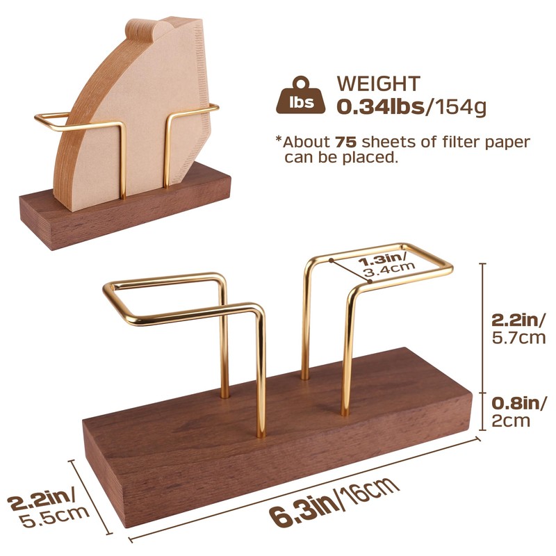 PUNNIO Coffee Filter Holder Storage, Black Walnut & Brass Rack