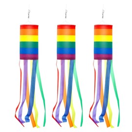 CWPFVQA Pack of 3 Rainbow Striped Windsocks, Decorative Windsocks Outdoor Hanging Wind Chimes, Cylinder Rainbow Flags, Colorful Garden Decorations