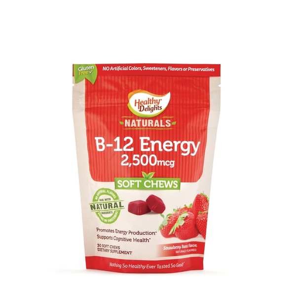 Healthy Delights Naturals B12 2500 mcg Soft Chews, Strawberry, 30 Count