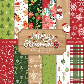 Verve Jelly 24 Sheets Christmas Pattern Paper Set, Single-Sided Origami Paper Decorative Scrapbook Paper for Card Making Scrapbook Decoration, 6*6 in