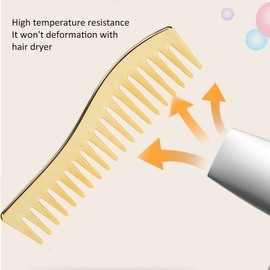 Peine de Dientes Anchos, Peine de Dientes Anchos para Cabello Rizado, Cabello Seco y Húmedo, sin Mango, Peine de Peine con Peine (Oro)