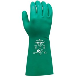 SHOWA 719 Nitrile Unlined Chemical Resistant Safety Glove with Raised Diamond Palm, 11 mil Thick, 13" Length, Green, X-Large (12 Pair)
