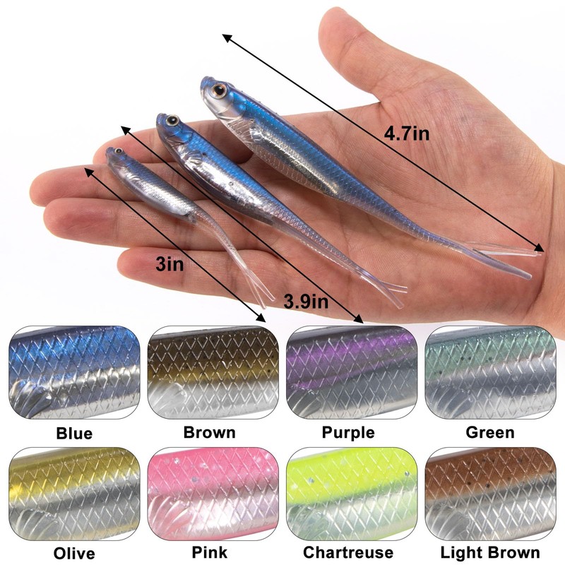 Drfish 5 Pack Soft Lures, Fork Tail Soft Jerk Shad