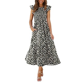OFEEFAN Casual Dress Floral Dress for Women Tiered Dress Women Ruffle Sleeve S