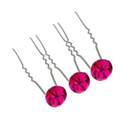 Weddecor 20pcs Hot Pink Hair Pins with Large Diamante Rhinestone Crystal for Women Girls Curls and All Type of Hair Wedding Bridal Accessories
