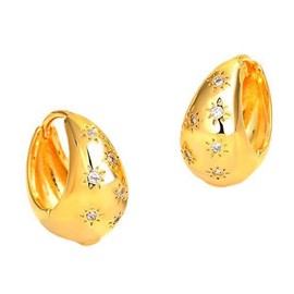 FDEETY Hoop Earrings Small Women's Cubic Zirconia Star Earrings Gold Chunky Thick Cartilage Huggie Hoop Earrings Lightweight Wide Earrings Girls, Metallic