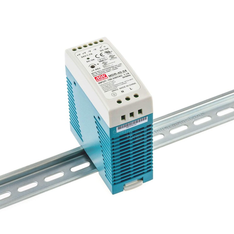 MeanWell MDR-40-24 DIN Rail Power Supply, 40.8 W, 24 V,