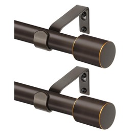 TONIAL Curtain Rods 2 pack, Telescoping Splicing 3/4 Drapery Rod 32 to 86 Inch(2.6 to 7.2 ft), Decorative Single Curtain Rods for Windows with Modern Cap Finial, Bronze