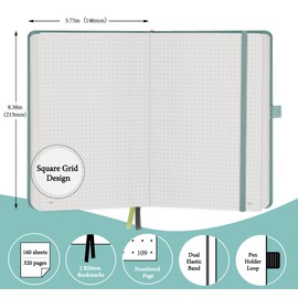 Graph Paper Notebook - Squared Grid Journal Notebook Graphing Paper 320 Numbered Pages 5.75 X 8.38 inches - Thick Journals for Study and Notes, Men and Women, Hard Cover Leather (Green)