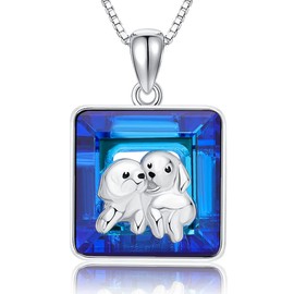 Vadmans 925 Sterling Silver Dog Necklace Square Crystal Pendant Necklace for Women Girls Dog Crystal Gifts for Dog Lovers, Sterling Silver, crystal