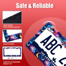 Watercolor Moon License Plate Frame Galaxy Clouds Stars License Plate Auto Accessory Decoration Stainless Steel Colorful License Plate Frames 6.3 x12.3 Inch