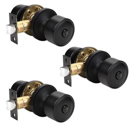 NIZADO Privacy Interior Black Door Knob with Lock for Bedroom and Bathroom, Flat Indoor Keyless Door Lock for Bedrooms, Modern Matte Black Door Handles Interior 3 Pack