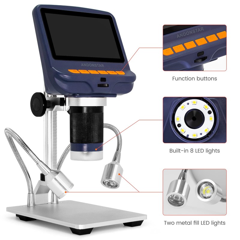 Andonstar AD106S USB Digital Microscope, 4.3" Screen Microscope for Soldering/PCB/Watch/Phone